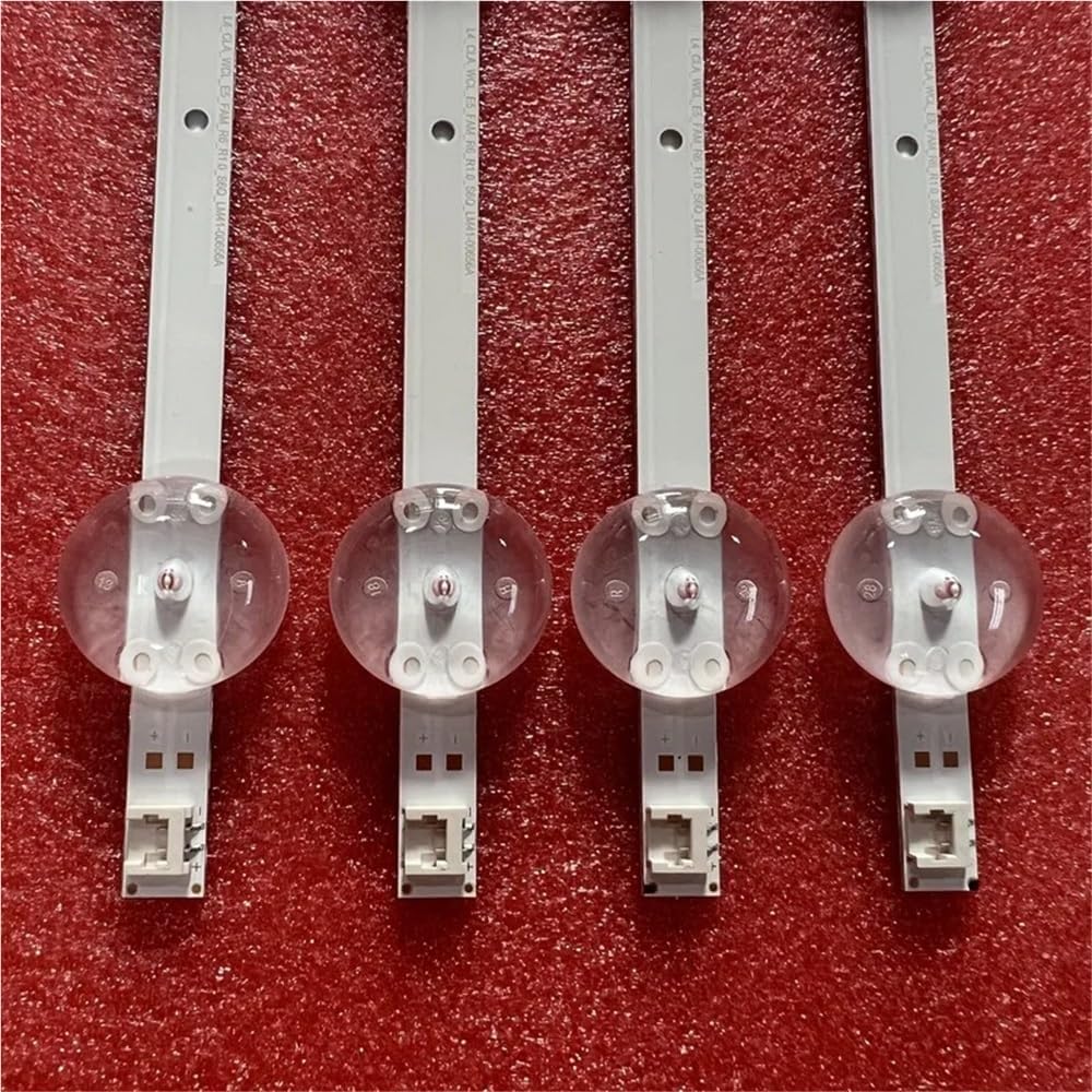 Close-up view of two LED backlight strip connectors, showing the electrical contacts and mounting holes.