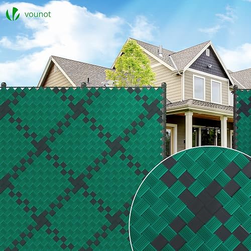 VOUNOT PVC Privacy Strips Garden Privacy Fence Screen 150m x 4.7cm Double Rod Mats with 300 Clips for Deck, Patio, Balcony, Green - 6