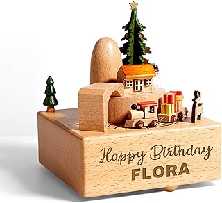 Customizable Wooden Carousel Music Box, Personalized Music Boxes with Customizable Name/Text/Graphic, Personalized Wood Laser Engraved Hand Cranked Musical Boxes Gifts for Kids Girls Boys Daughter