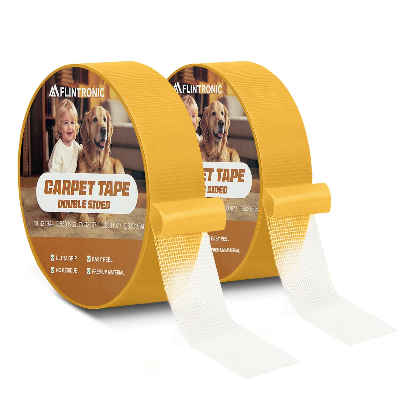 flintronic Heavy Duty Double Sided Carpet Tape, 2PCS 22mm x 25m Extra Strong Rug Tape for Carpet, Area Rugs & Stair Treads, No Residue Anti-Slip Adhesive, Works on Laminate & Hard Floors, Wood, Tile