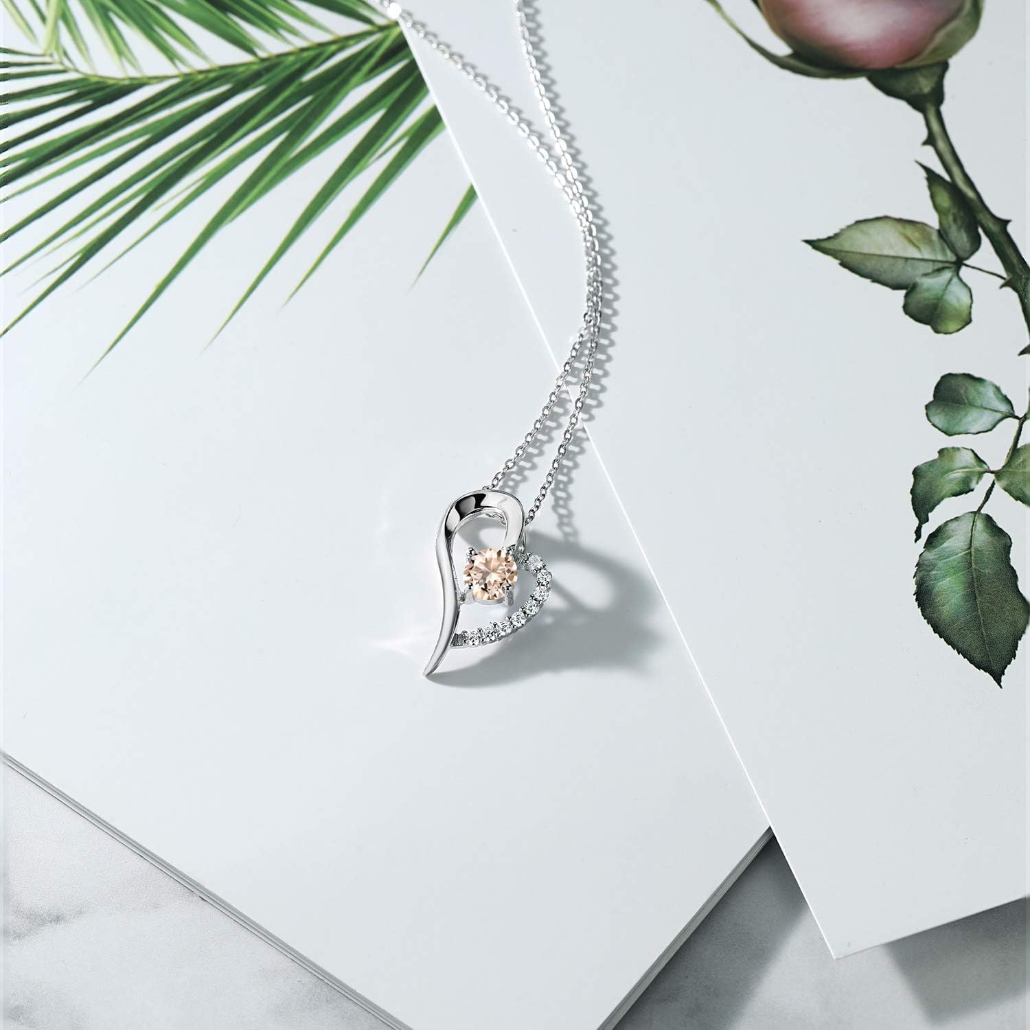 Gem Stone King Heart Shape Pendant Necklace For Women | 925 Sterling Silver | 6MM Round Gemstone Birthstone | Heart Necklace For Women | With 18 Inch Silver Chain