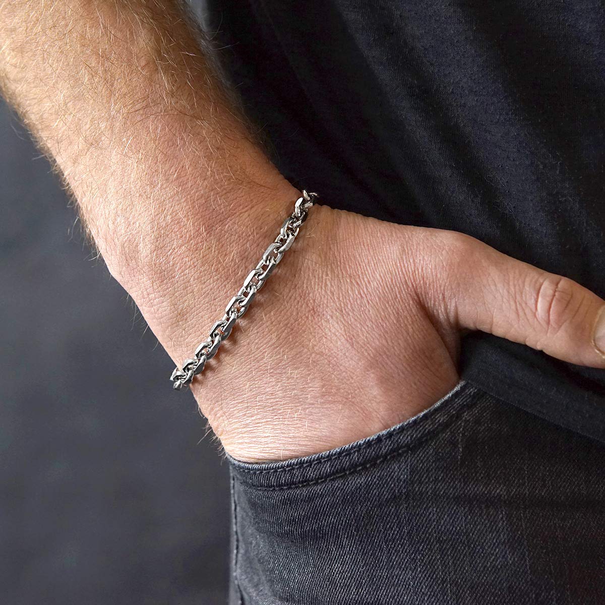 Ankerkette Silber 925 Herren Armband 6mm breit rhodiniert SA-89