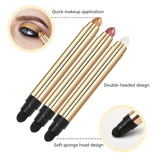 Miniatura 3 de Apooliy Lápiz de sombra de ojos, lápiz de sombra de ojos metálico con purpurina, lápiz iluminador color crema, lápiz iluminador impermeable de larga