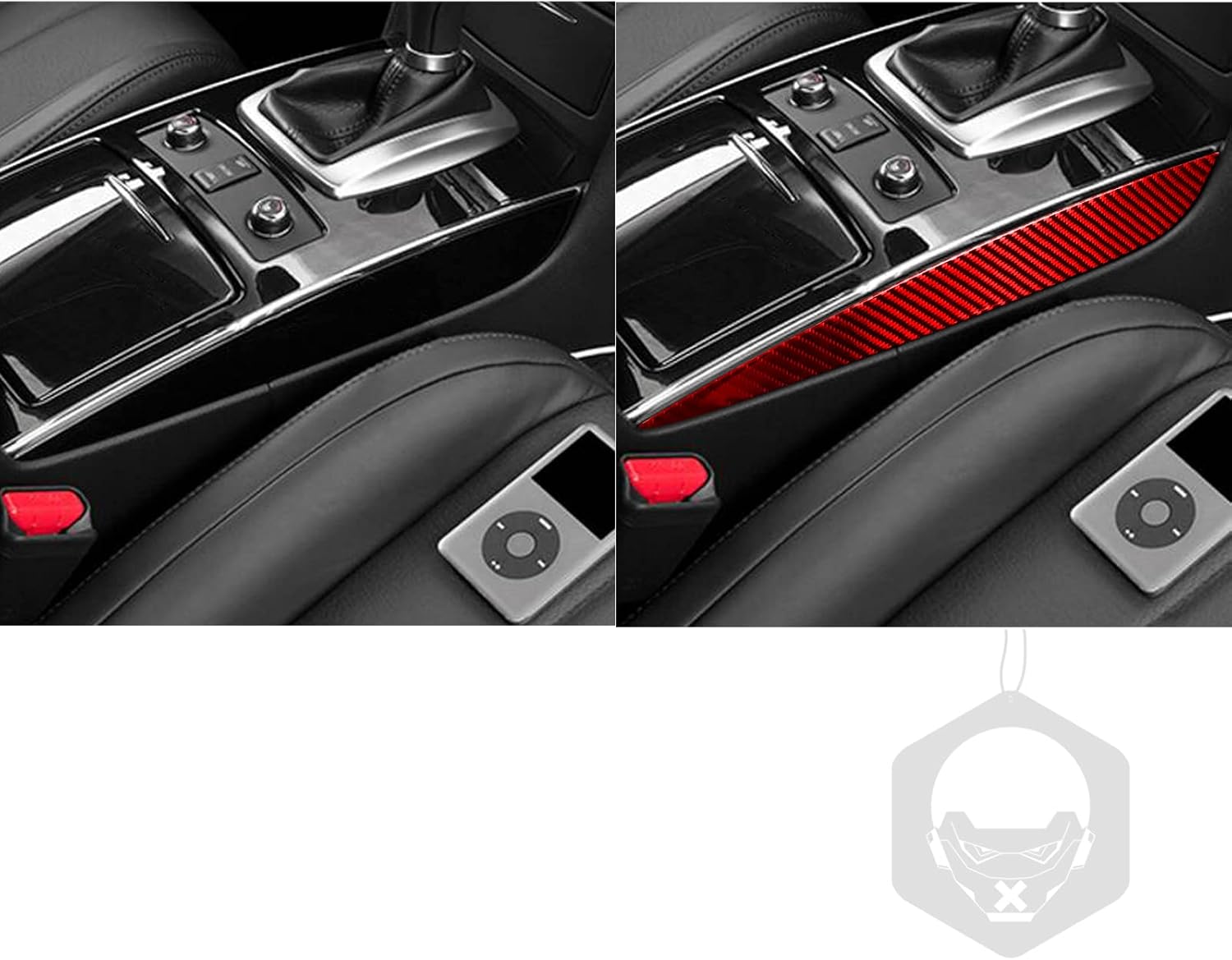 NVCNX Real Premium Carbon Fiber Car Gear Shift Panel Sides Strip Sticker Cover Trim Interior Console Accessories Compatible with Infiniti FX FX35 FX37 FX50 2009-2013, for QX70 2014-2017 2PCS Red