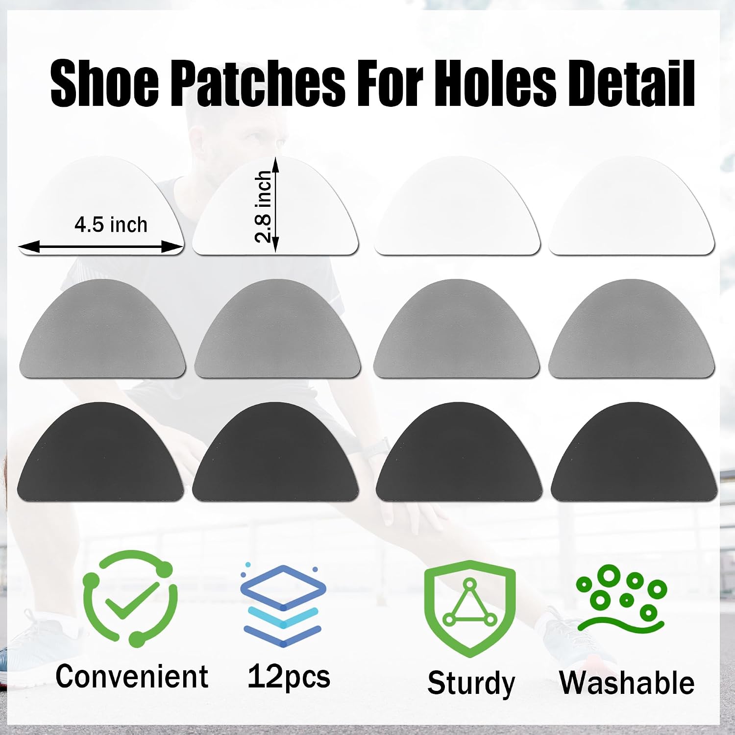 Aogigigio 12pcs Shoe Toe Protector for Crease - Shoe Patches for Holes Repair Guards Kit for Boot Shoe, 4.5x2.8 Inch