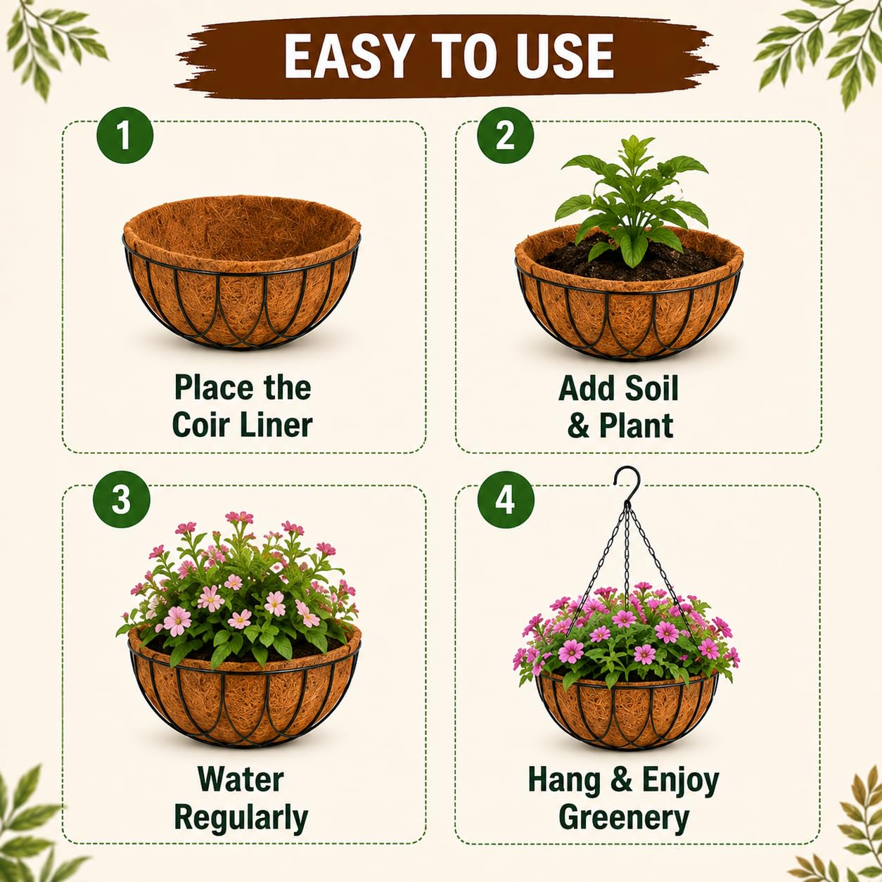 Bio Blooms Coir Hanging Pots - 4 Pack -4 Bio Blooms Coir Hanging Pots - 4 Pack -4