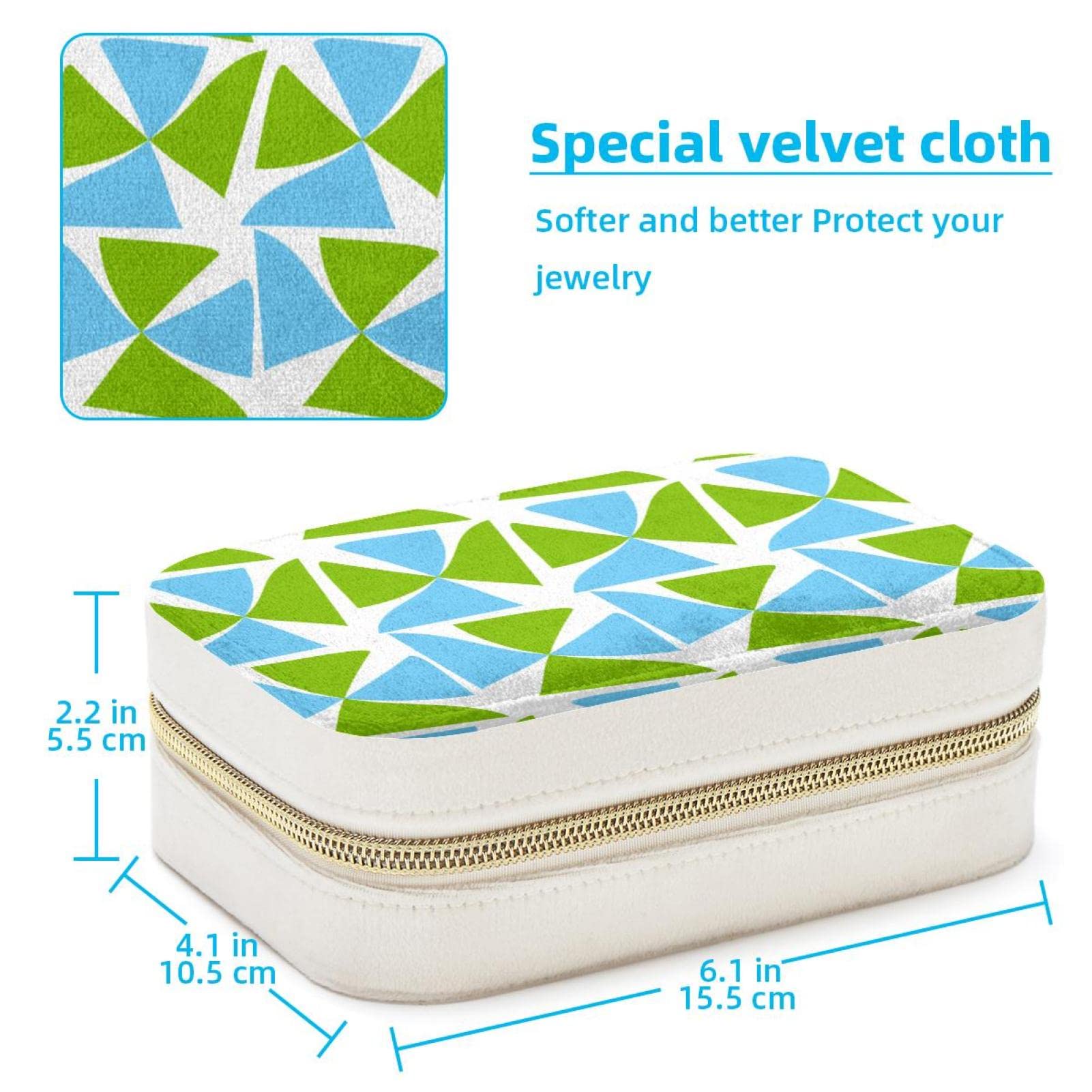Boîte à bijoux de voyage en velours pelucheux, petite boîte à bijoux de voyage pour femme, bleu vert carré