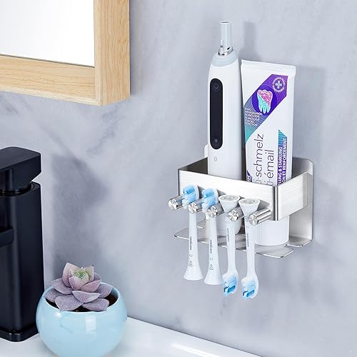 Miniatura 4 de Soporte para cepillo de dientes, soporte para cabezal de cepillo de dientes montado en la pared, soporte eléctrico para pasta de dientes para baño,