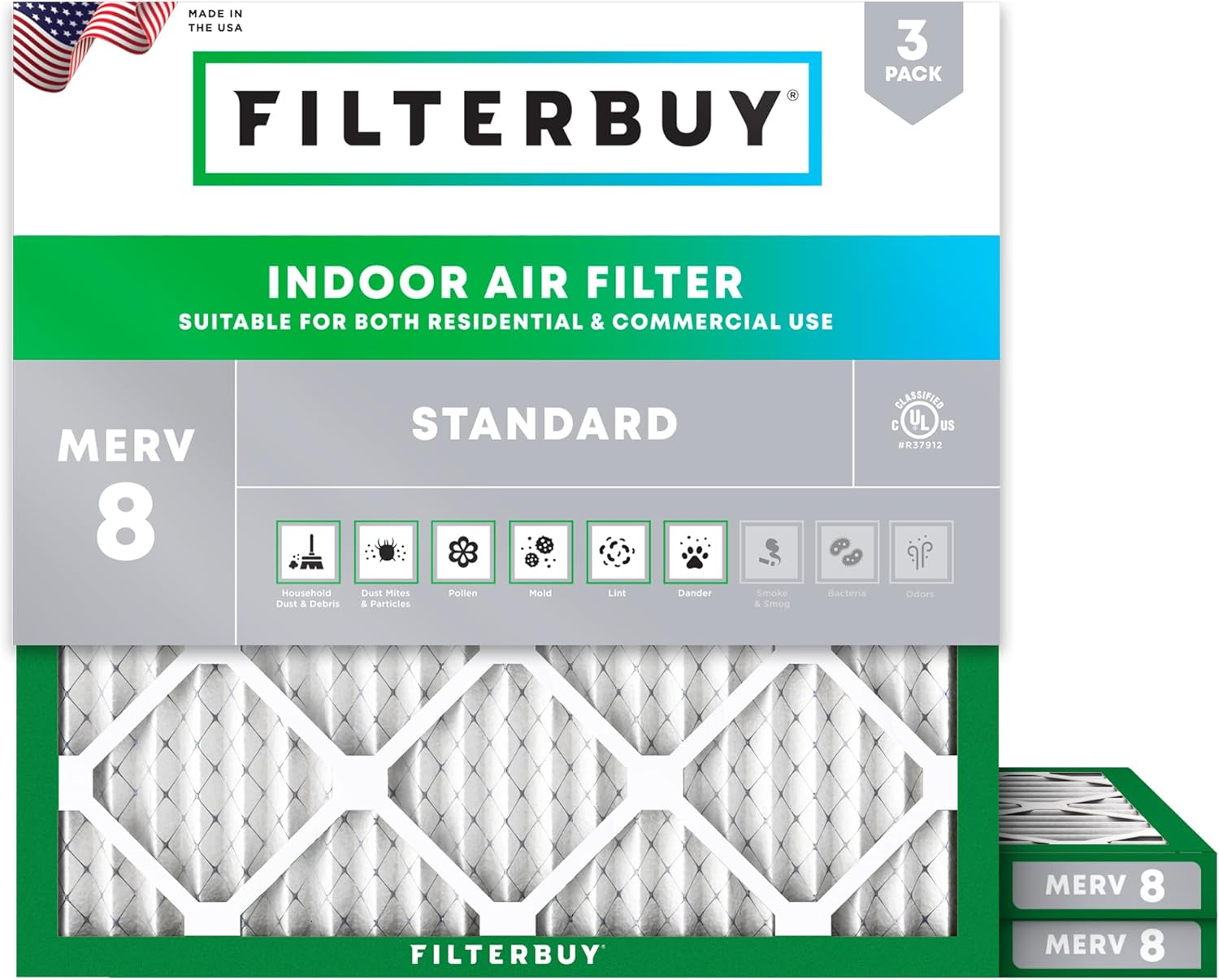 Filterbuy 27x27x1 Air Filter MERV 8 Essential Dust & Allergy Defense (3-Pack), Electrostatic Pleated HVAC AC Furnace Filters Replacement (Actual Size: 26.50 x 26.50 x 0.75)