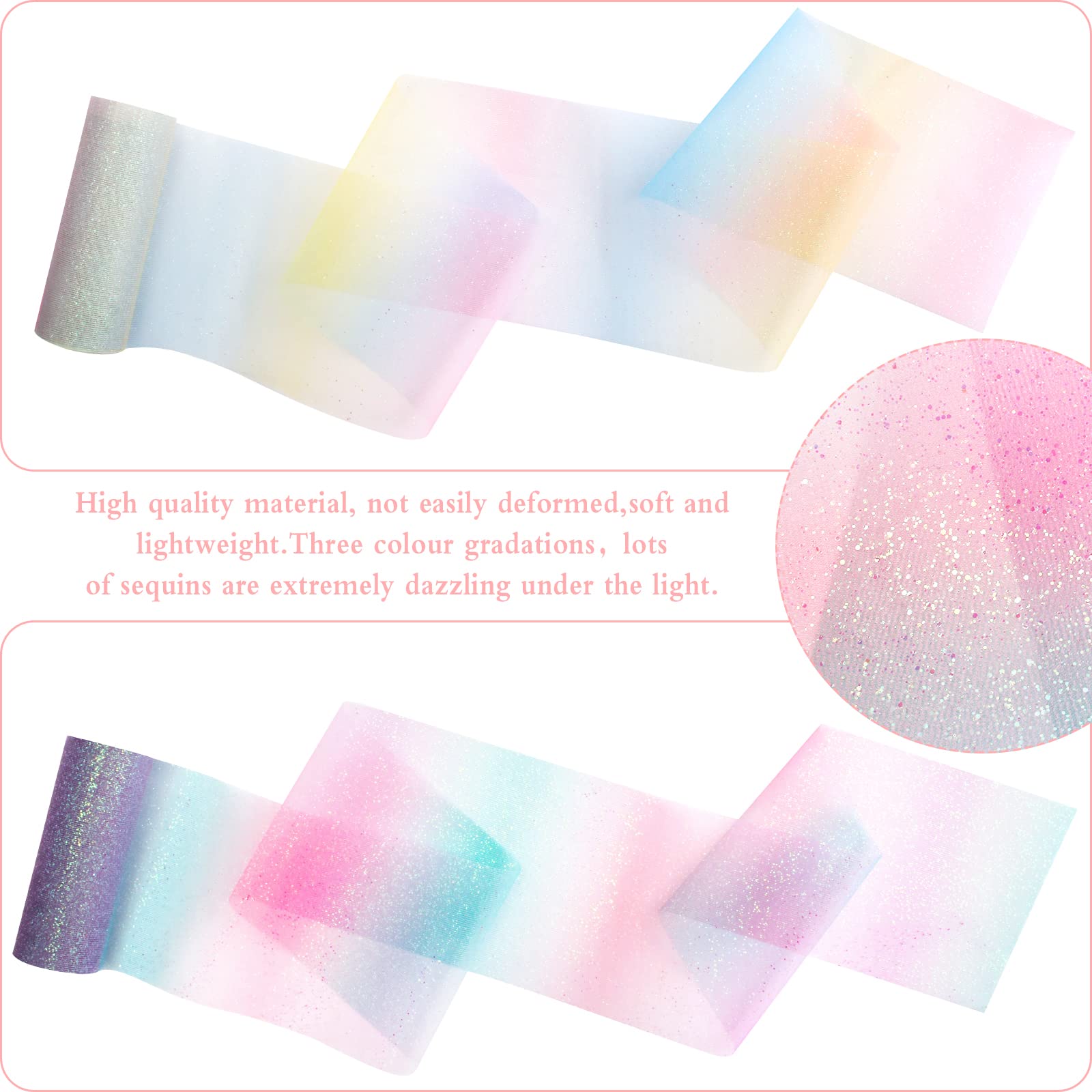 Hileyu Rotoli di Tulle Glitter Arcobaleno Tulle colorato 6 Pollici x 10 Iarde Tessuto reticolato