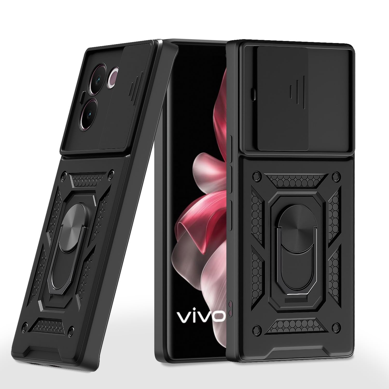 Pikkme D10 Tough Armor Bumper Case | 360 Protection Case | Sliding Camera Shield Cover & Ring Holder Stand Back Cover for Vivo V30e 5G (Black) (B0DFBVS4CY) Amazon Price History, Amazon Price Tracker