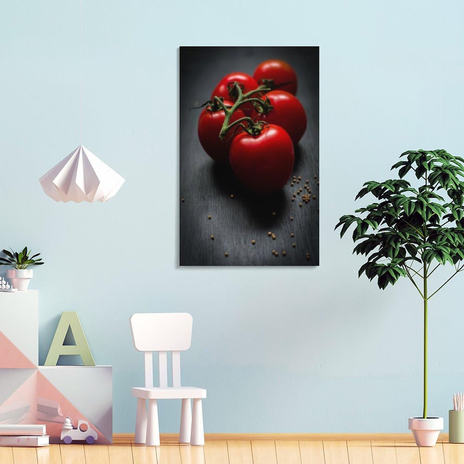 Amazon.co.jp: 絵画 黒いテーブルに小さなトマトインテリア 絵画 静物