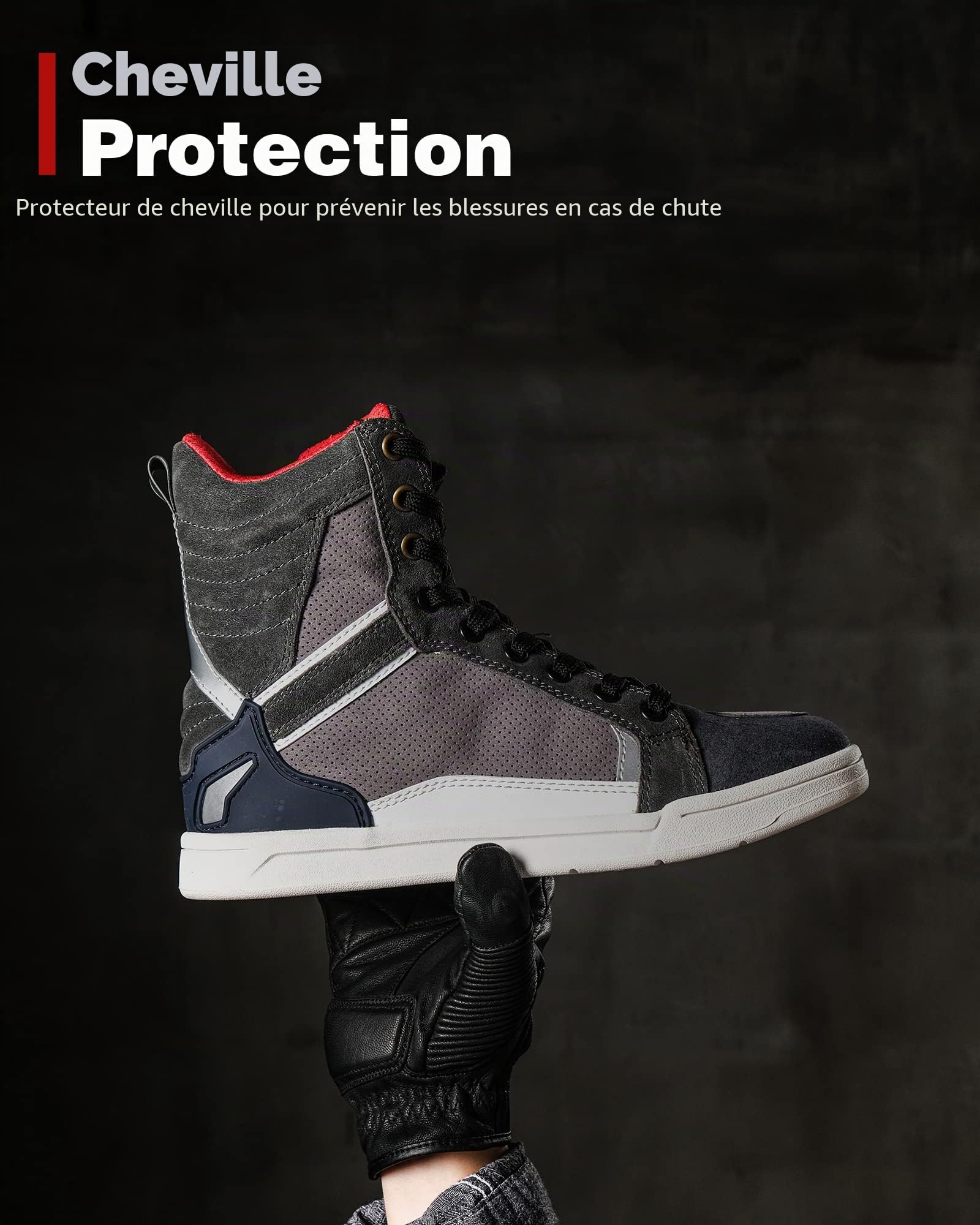 BORLENI Chaussures de moto pour homme ou hiver - Bottes de moto décontractées et respirantes - En cuir - Fermeture éclair - Avec coussinet de levier de vitesse - Semelle antidérapante