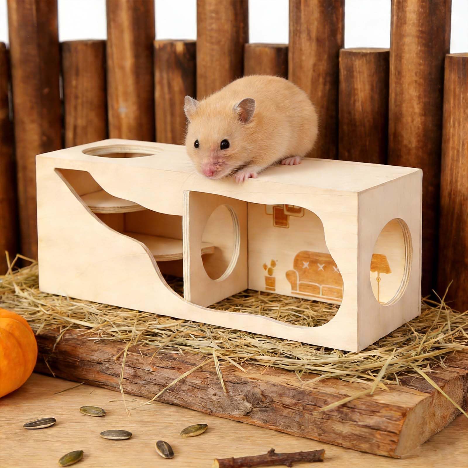 Maison à Hamster en Bois, Maison Cochon d'Inde Bois, Maison en Bois pour Hamster, Maison de Hamster pour Gerbilles, Maison Hamster, Convient aux Hamsters Nains, aux gerbilles et aux Souris.