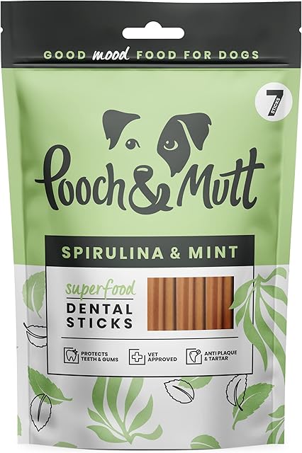 Superfood Dental Sticks by Pooch & Mutt, Spirulina and Mint Flavour, 251g, Brown