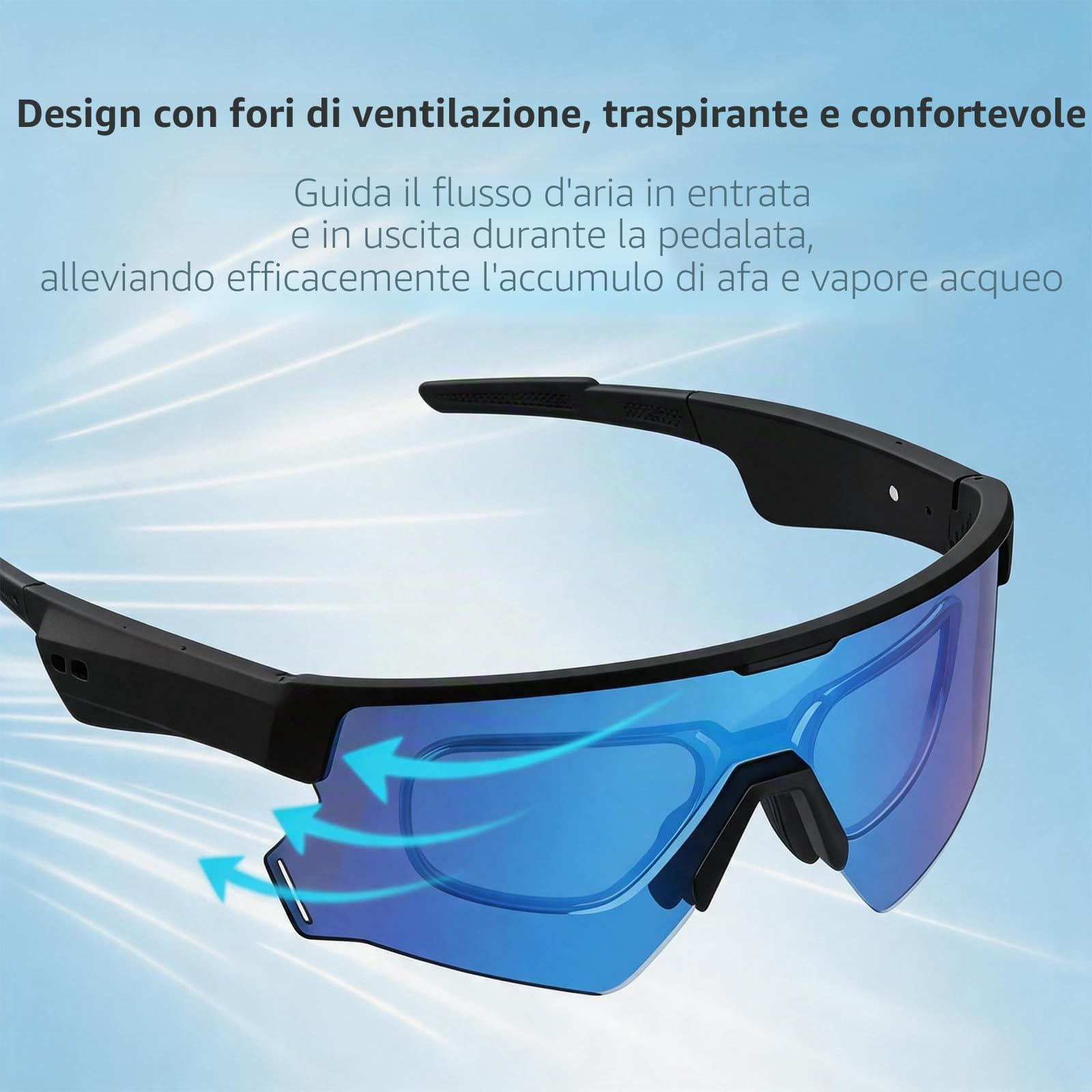 Occhiali intelligenti per ciclismo, occhiali da sole intelligenti con IA | Occhiali Bluetooth aperti - Lenti polarizzate, traduzione in tempo reale in 172 lingue, protezione UV al 100%