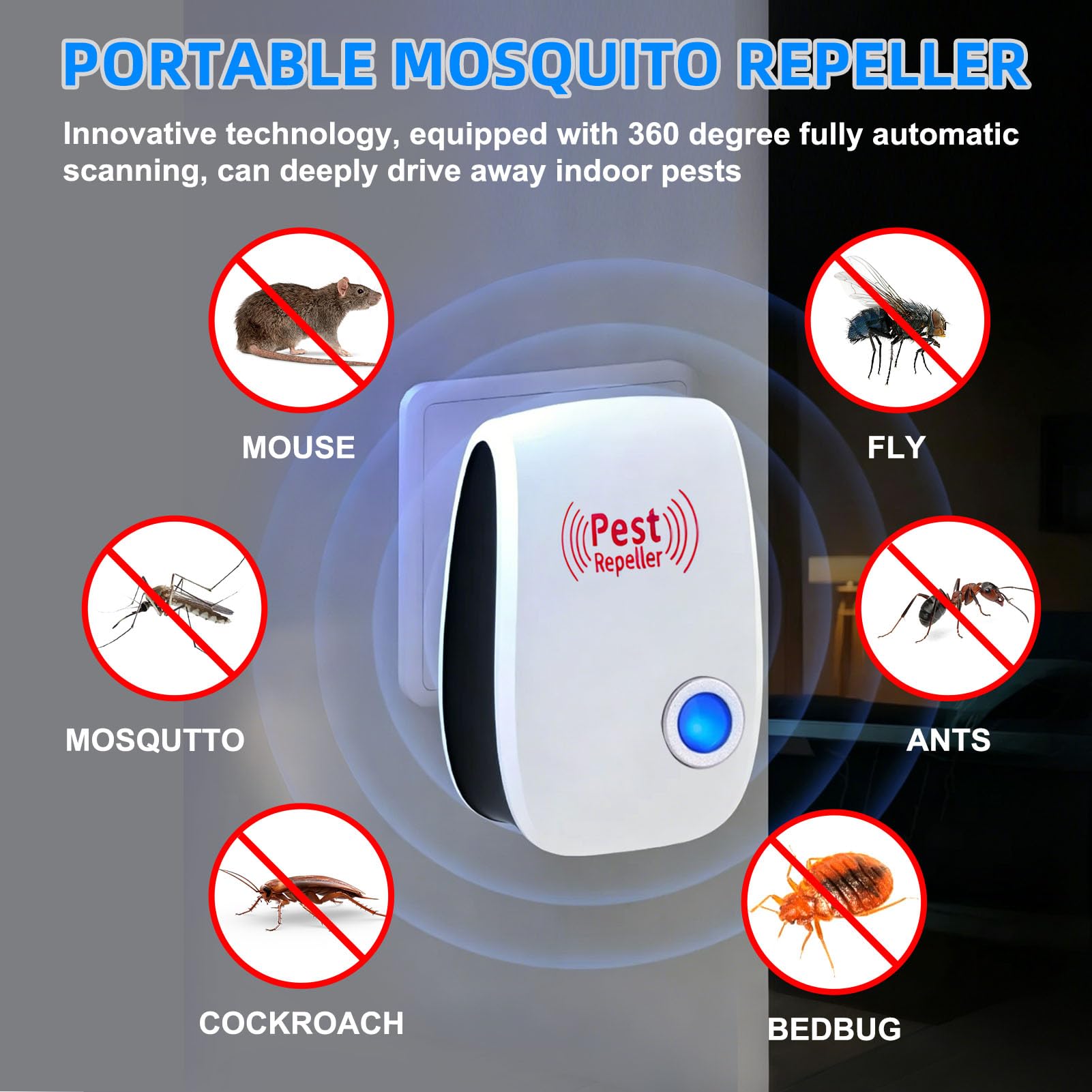 Repelente Ultrasónico de Plagas 4 Piezas, Antimosquitos Eléctrico Enchufe para Control de Insectos, Ahuyentador de Ratones, Cucarachas, Hormigas, Moscas y Arañas, Seguro para Mascotas y Bebés