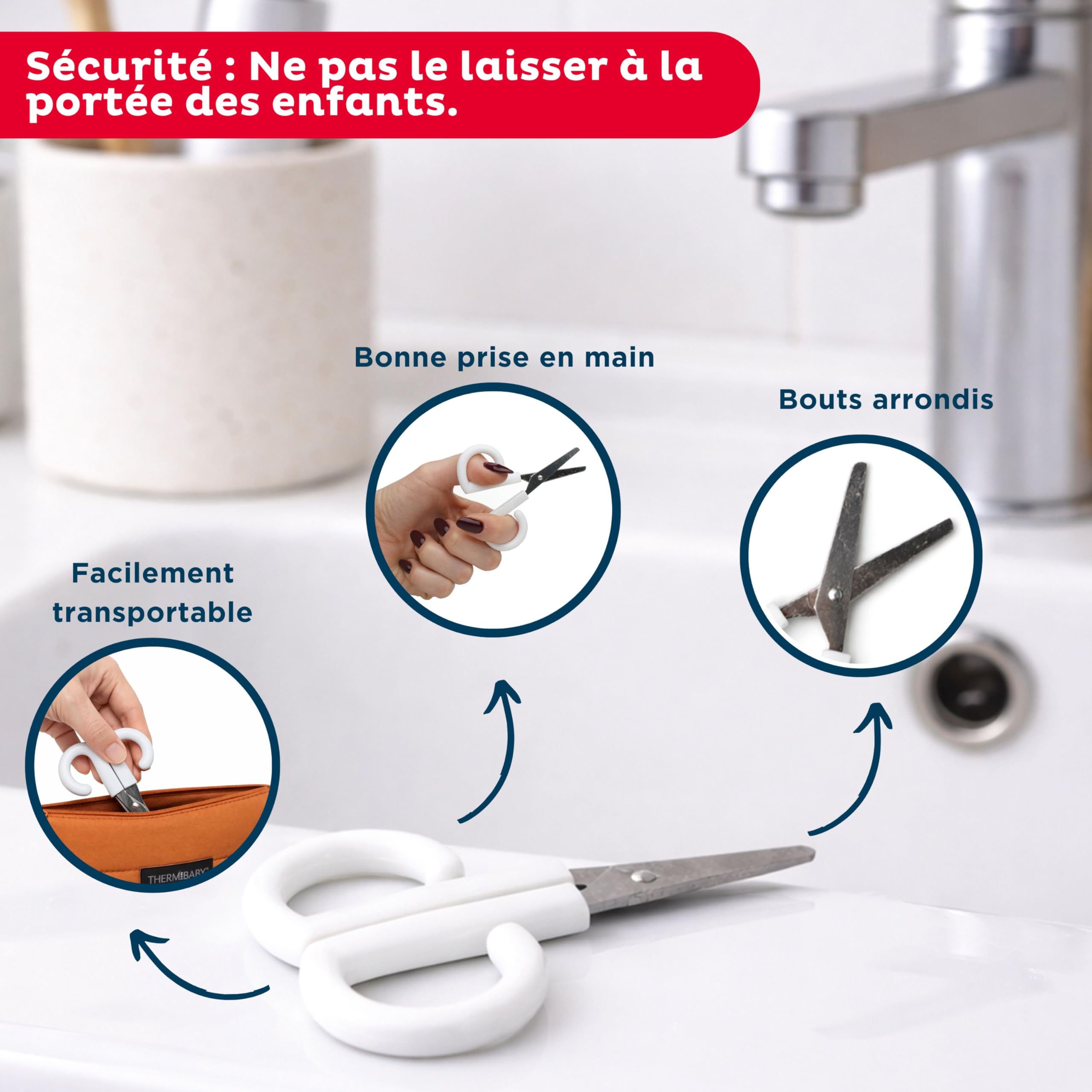 THERMOBABY - Ciseaux à Ongles Bébé – Lames Inox Arrondies, Coupe Précise et Sans Risque, Poignée Ergonomique, Idéal Nouveau-Né et Nourrisson, Manucure Douce et Sûre