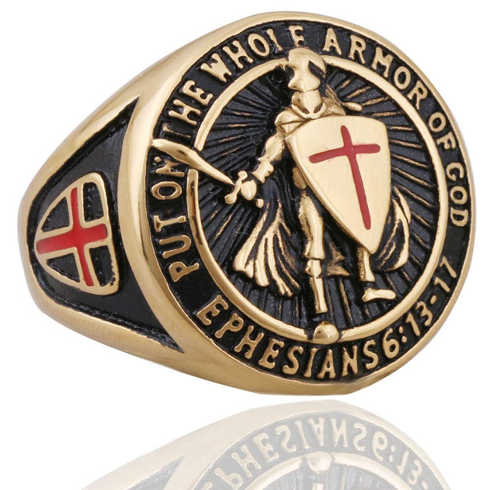 MMBOXKnights Templar Put On The Whole Armor of God Ephesians 6:13-17 Enamel Mens Stainless Steel Solid Ring