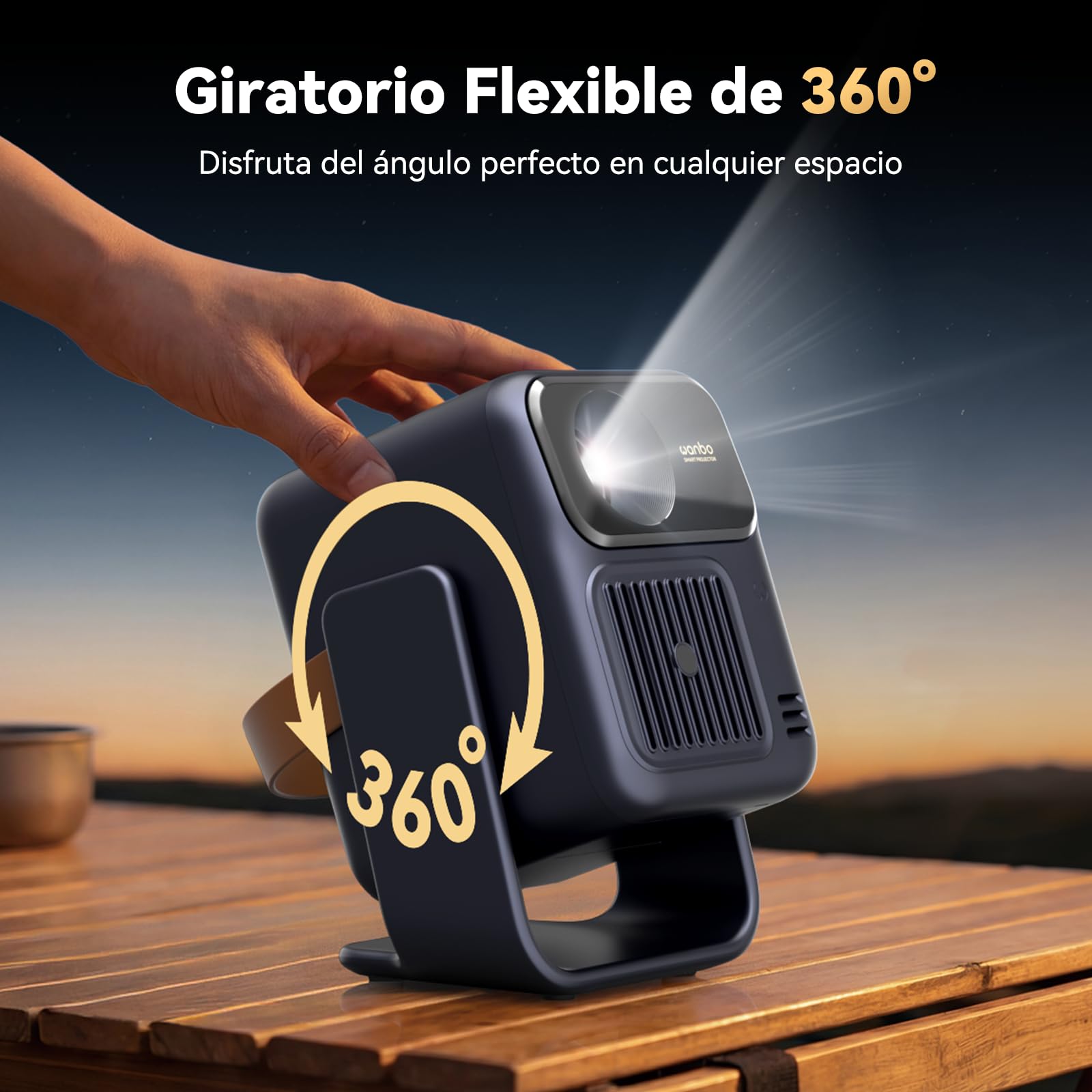 Wanbo Togo Pro Proyector Portátil con Batería 3,5 h Integrada, Google TV, 1080P Full HD, 500 ANSI, WiFi, Bluetooth, Auto Focus, Keystone, Rotación 360°, 27dB Silencioso para Cine en Casa y Camping