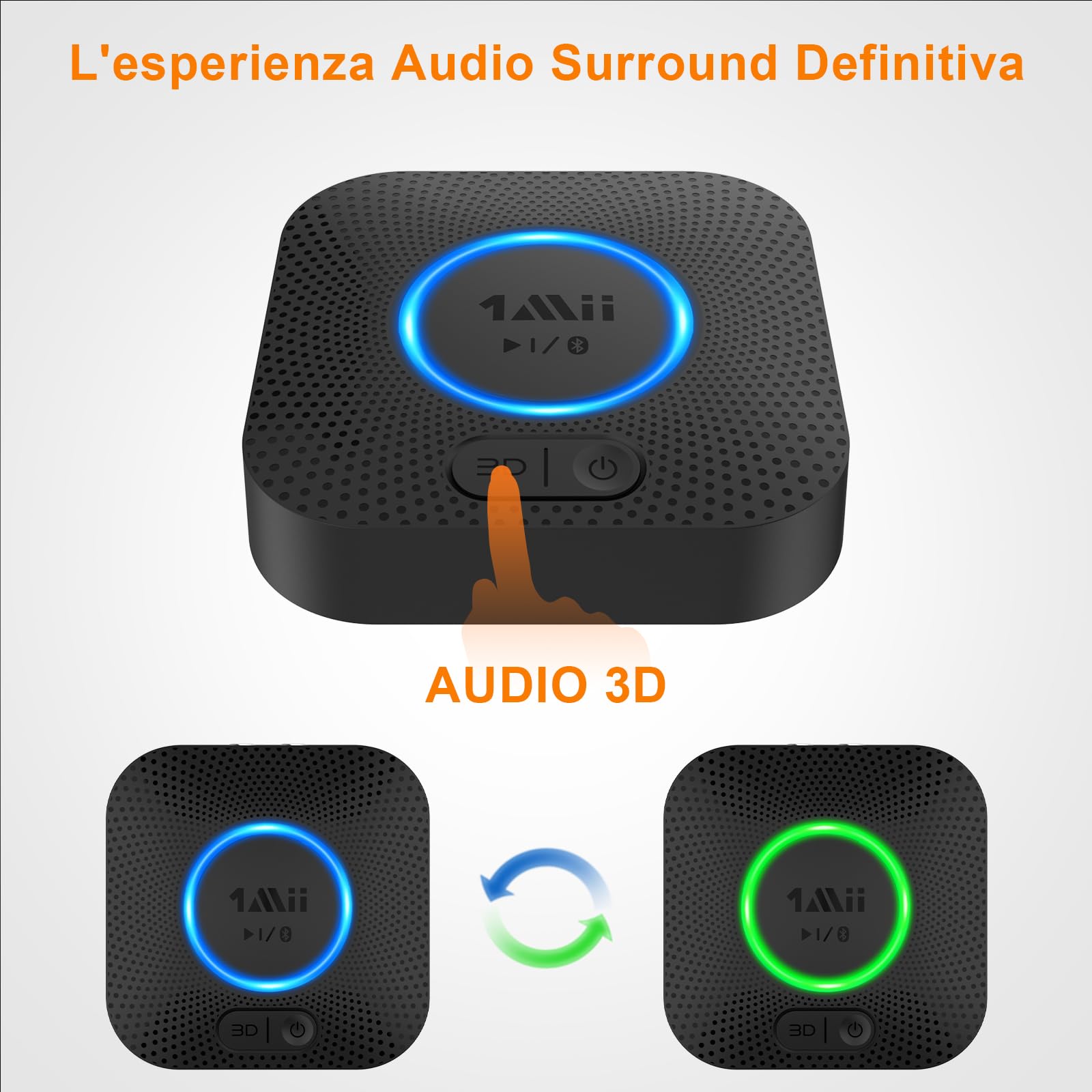 1Mii Ricevitore Bluetooth 5.3, Adattatore Audio Bluetooth HiFi con Jack AUX 3,5mm e RCA, 3D Surround e aptX HD, Wireless per Amplificatore, Stereo Casa, Lungo Raggio 50m