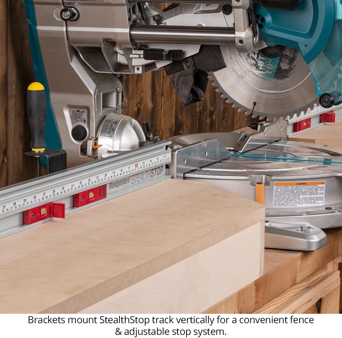 StealthStop Miter Fence & Stop System, Left-of-Blade, Micro-Adjustable Flip Stops with Combo Track for Precise, Repeatable Cuts on Your Miter Saw – Made in USA SS4K-FL