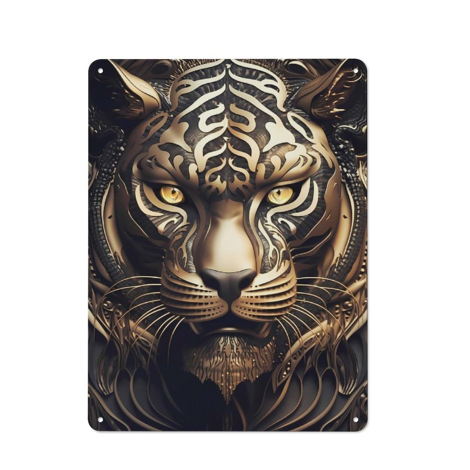 Junmoney Style-24 The Golden Tiger Lord Rustic Metal Plaque 40X30cm For Café Or Restaurant, Wall Decor For People Reorganising Café And Restaurant