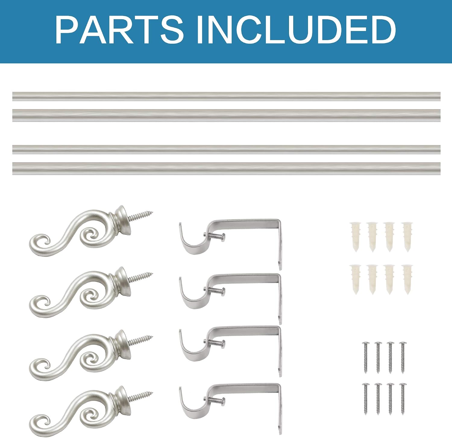 H.VERSAILTEX Window Treatment Single Curtain Rod Sets with Organic Finial Design, Standard Decorative Curtain Telescoping Rod, Adjustable Length from 28 to 48-Inch, 5/8 Inch Diameter, 2 Pack, Nickel