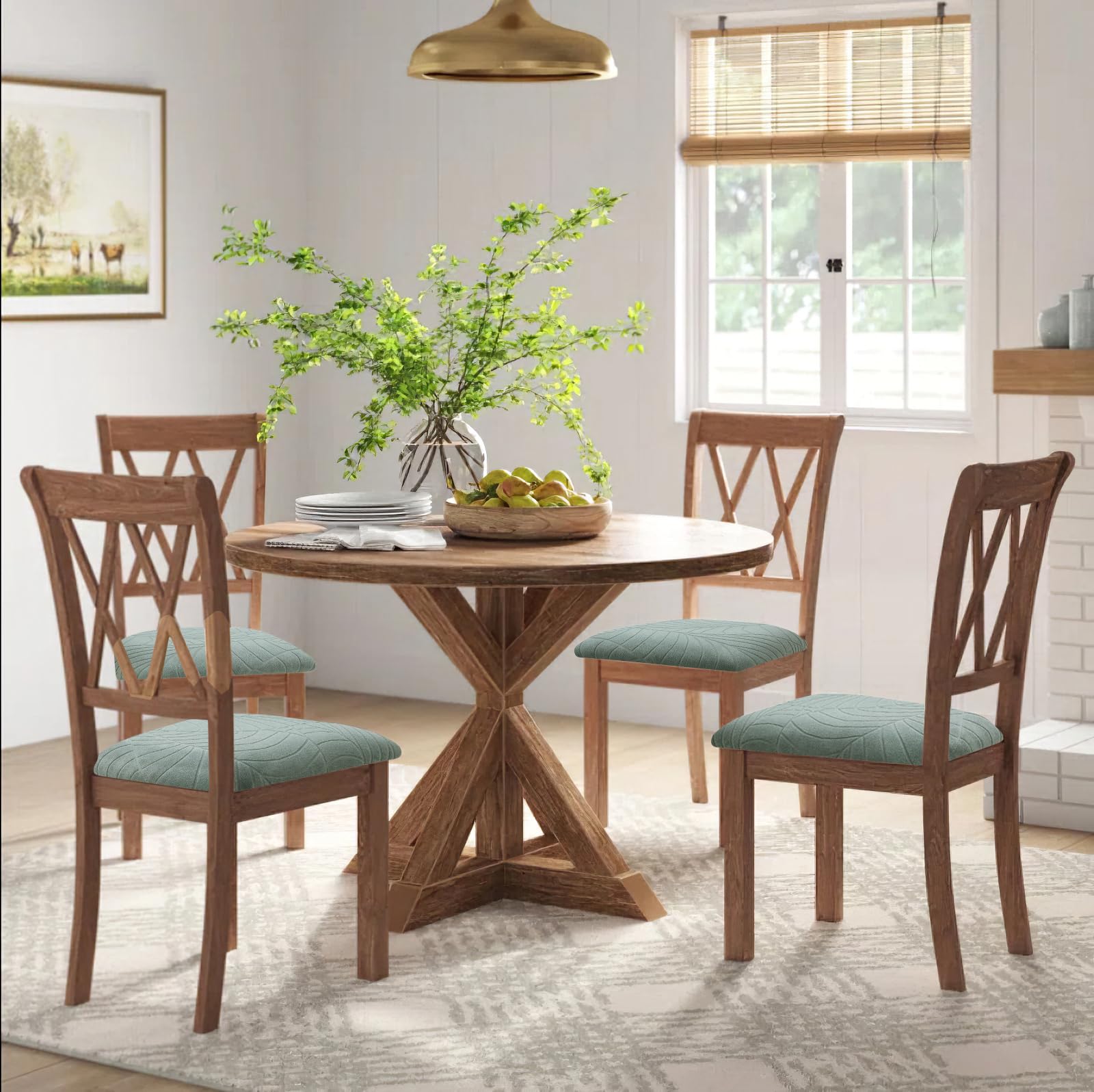 Fuloon Waterproof Chair Seat Covers 4 PCS, Stretch Cushion Covers Washable Dining Room Seat Slipcover Removable Kitchen Chair Protector (4, Green)