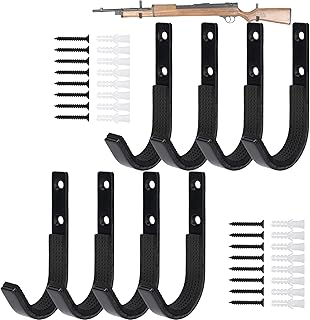 Gun Rack Wall Mount, Horizontal Metal Rifles Shotgun Hooks for Hanging & Storing, Heavy Duty Steel Gun Holder with Soft Padding, Securely Store Firearms, Archery, Bow, Sword, Black, 4 Pair
