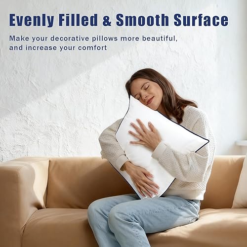 Miniatura 6 de OKBA Juego de 2 rellenos de almohada de 12 x 20 pulgadas, cojines cuadrados esponjosos con fundas 100% de algodón, rellenos de almohada decorativos