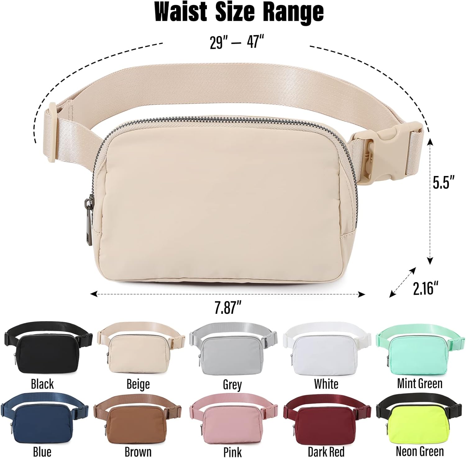 TOBVZOO Belt Bag Fanny Pack Crossbody Bags for Women Men, Everywhere, Water Resistant Waist Packs, Beige - Image 6