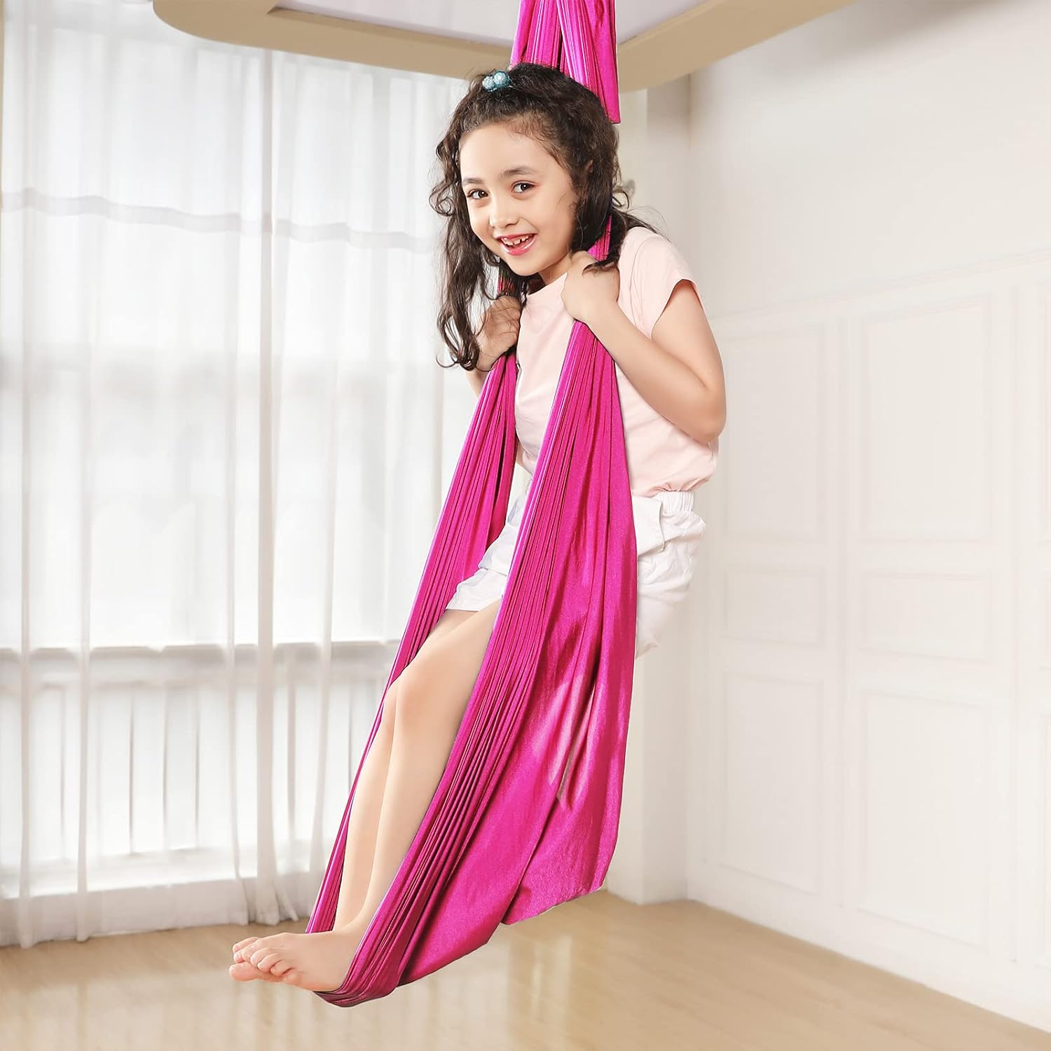 Kids Sensory Therapy Swing 360° Rotating Children's Swing Hammock Cuddle Indoor Hanging Chair for Boys Girls with Special Needs Autism ADHD SPD Asperger's Sensory Integration (Rose Red)