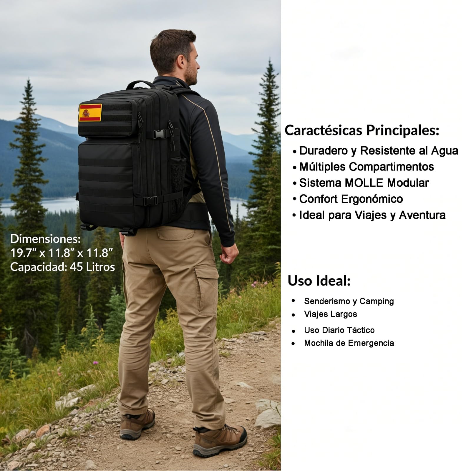 SEYATULH Mochila Tactica Militar 45L-Sistema MOLLE Viaje Senderismo Gimnasio-Hombres Mujeres(Negro)