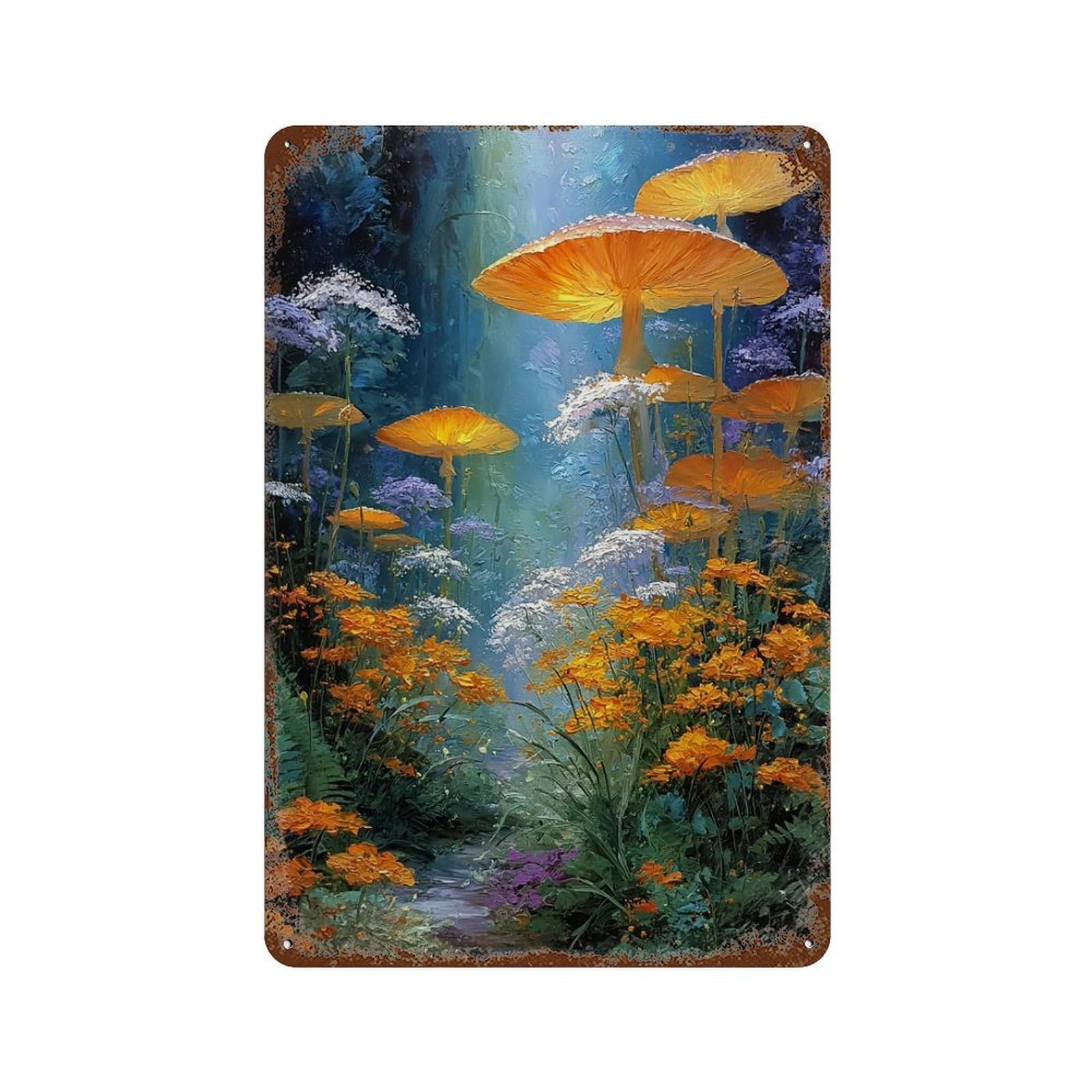 Enchanted Forest Pathway 11.8"x7.9" Distressed Metal Wall Sign, Industrial Home Decor for Patio, Garden Room And Bar Decor