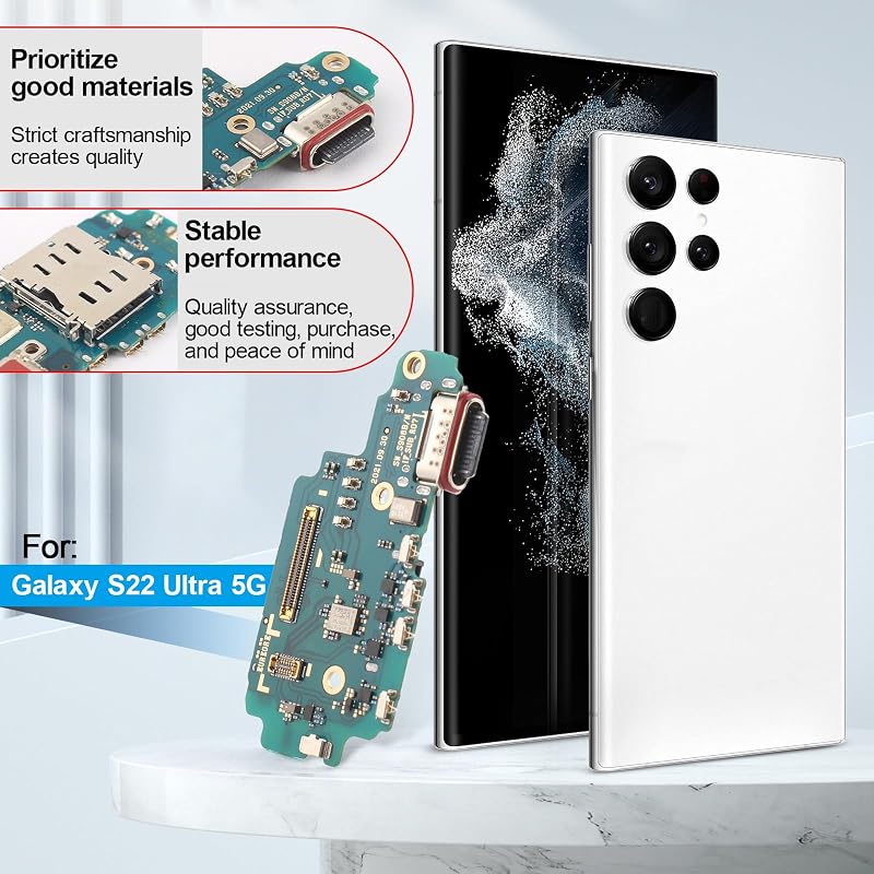 YHX-OU Samsung Galaxy S22 Ultra 5G Töltőcsatlakozó Alkatrész - Mikrofon és Audio Jack Flex Kábel Szerelőkészlettel - SM-S908B Modellekhez