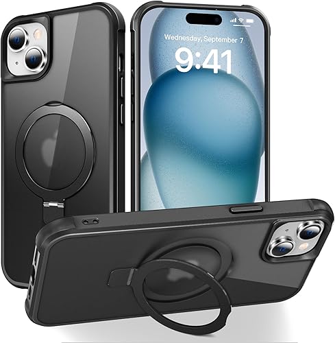 Miniatura 101 de Funda de grado militar compatible con iPhone 14 Plus de 6.7 pulgadas, con soporte magnético invisible tipo anillo, compatible con MagSafe y gran