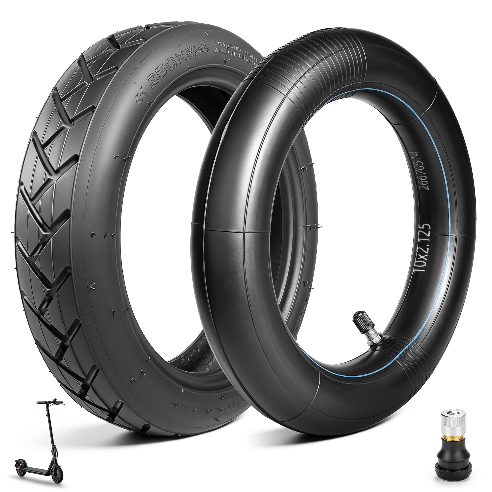 250 x 54 Neumático sin Cámara con Cámara para Xiaomi 4 Pro (Gen 1) / 4 Lite | Patinete Eléctrico 10 x 2,125 Neumático para Ninebot F20, F25, F30 F40 (sin Cámara + Cámara)