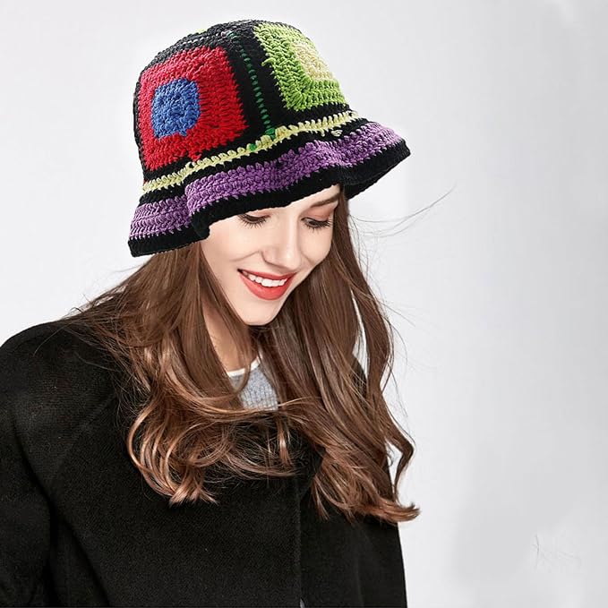 Chapeau Seau Tricoté à La Main – Motifs Fleurs Et Cerises, Coton Léger, Taille Unique (56-58 Cm) - 10