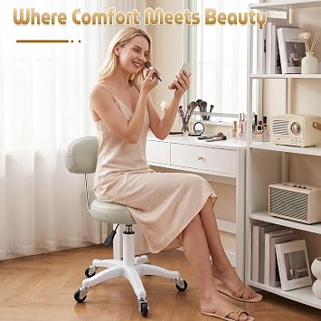 Ergonomic Office Chair for Small Computer Desk, Comfy Home Office Desk Chairs with Wheels, Modern Swivel Rolling Computer Chairs, Adjustable Accent Desks Chair Comfy Beige