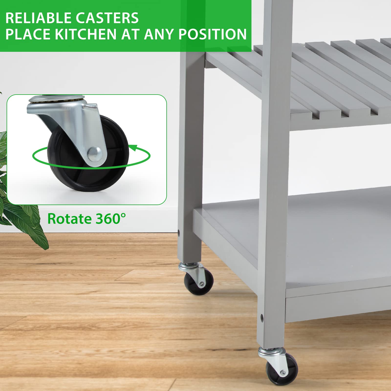 HOMHUM Rolling Kitchen Island Cart with Storage, 42 Inch Wood Tabletop