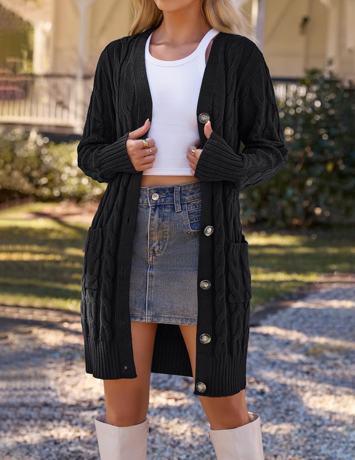 MEROKEETY Women's 2025 Long Sleeve Cardigan Sweater Fall Winter Cable Knit Open Front Button Long Outerwear - Image 4