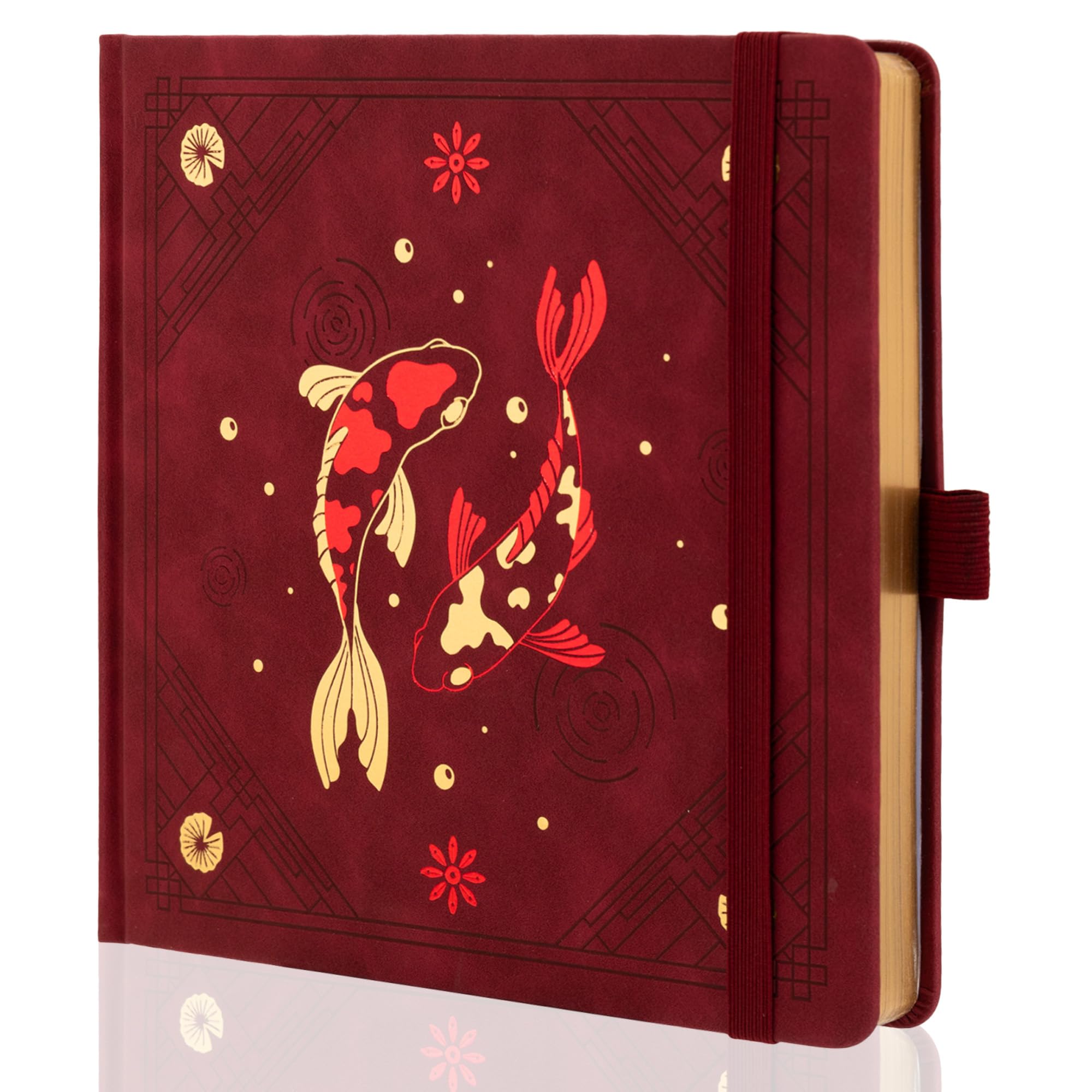 TIEFOSSI Square Dotted Journal Notebook, Aesthetic journal for Women & Men with Koi Fish Cover, Hardcover Notebook with Ribbon, Dot Journals for Writing, Drawing, Planning