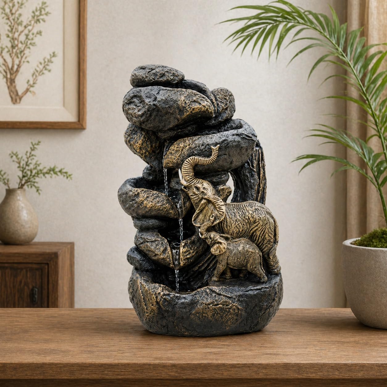 ARMONIA Premium Elephant Water Fountain for Home Decor – Tabletop Serenity Falls Indoor Waterfall Pump| Polystone Vastu Decorative Showpiece for Living Room,Office Desk & Meditation Room (17.7 Inches)-image-37