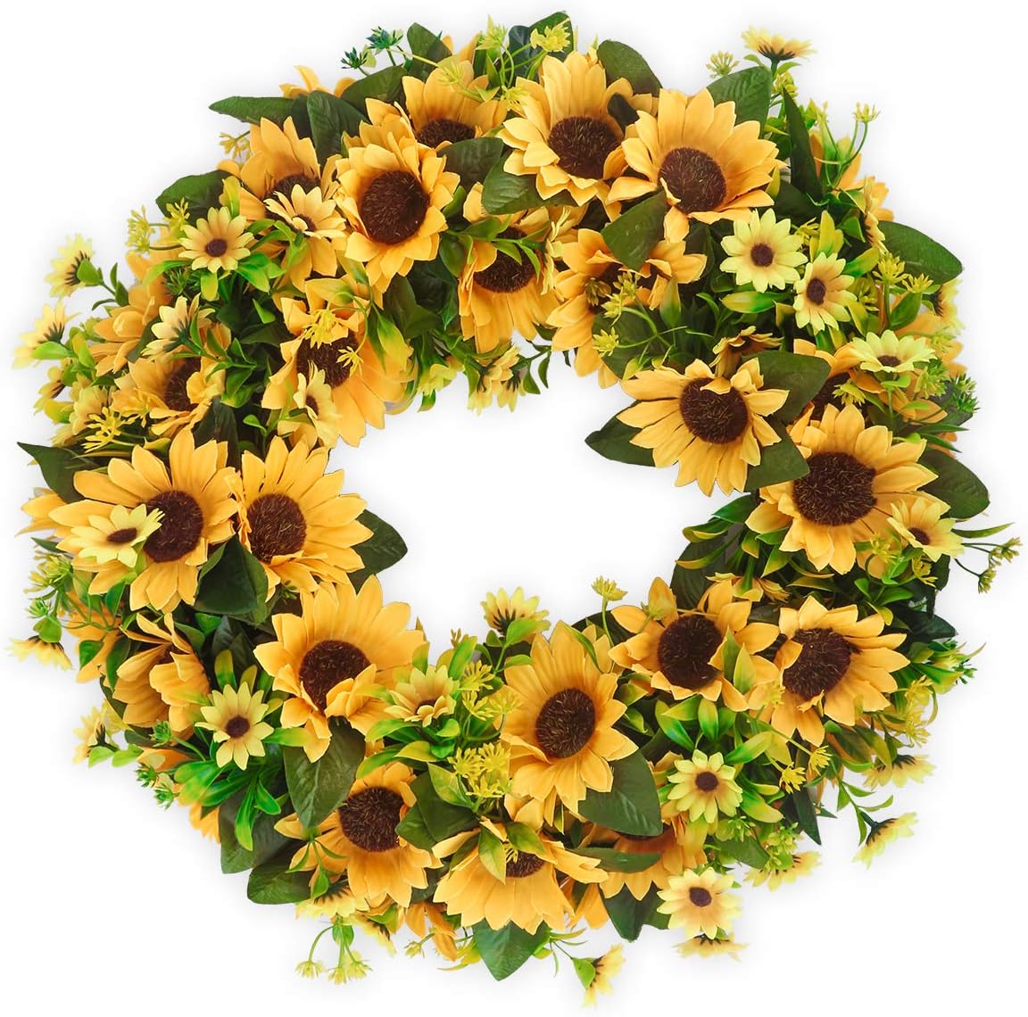 Amazon.com: BOMAROLAN Artificial Sunflower Wreath 20 Inch Summer Fall ...