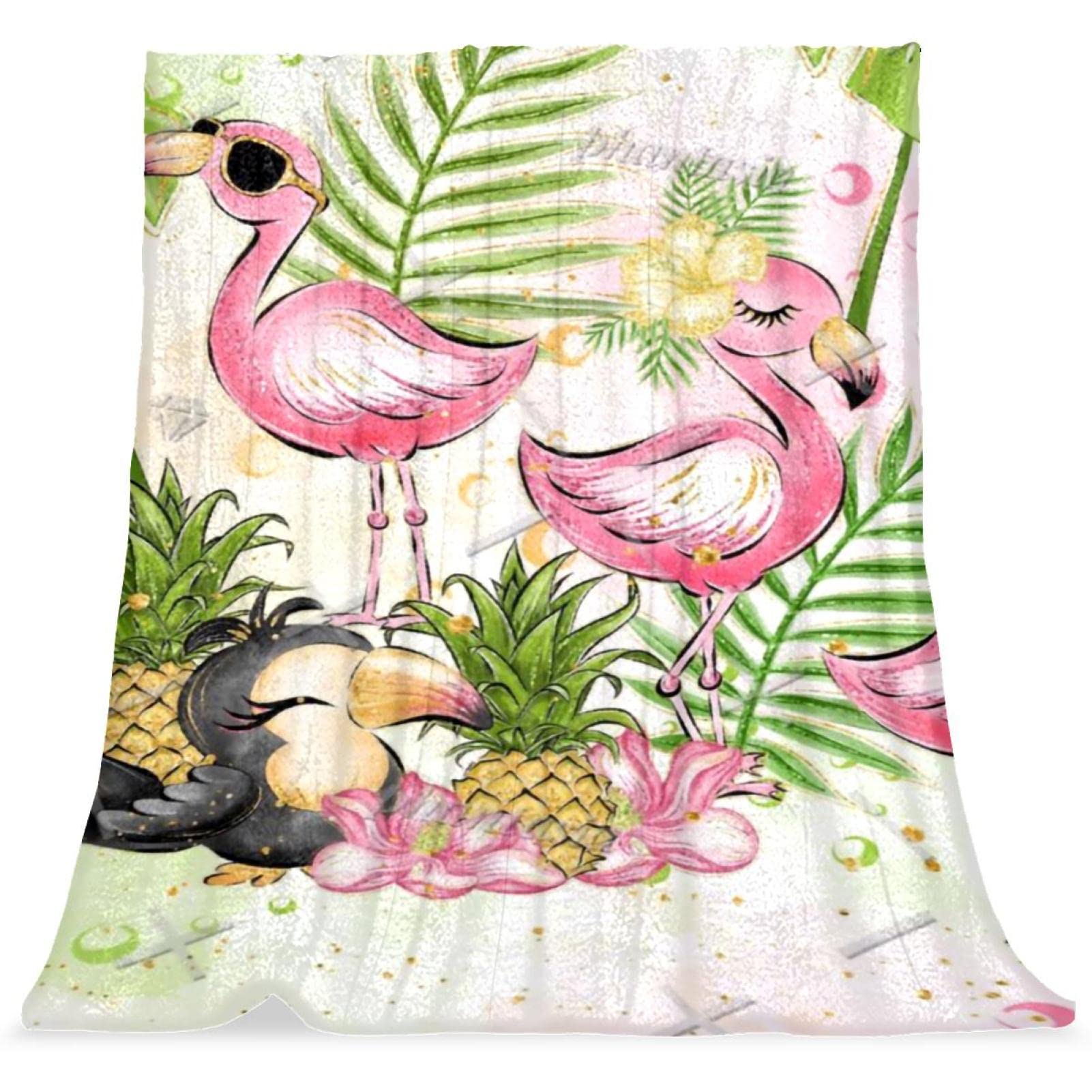 Couverture en peluche microfibre douce jungle tropicale flamingo