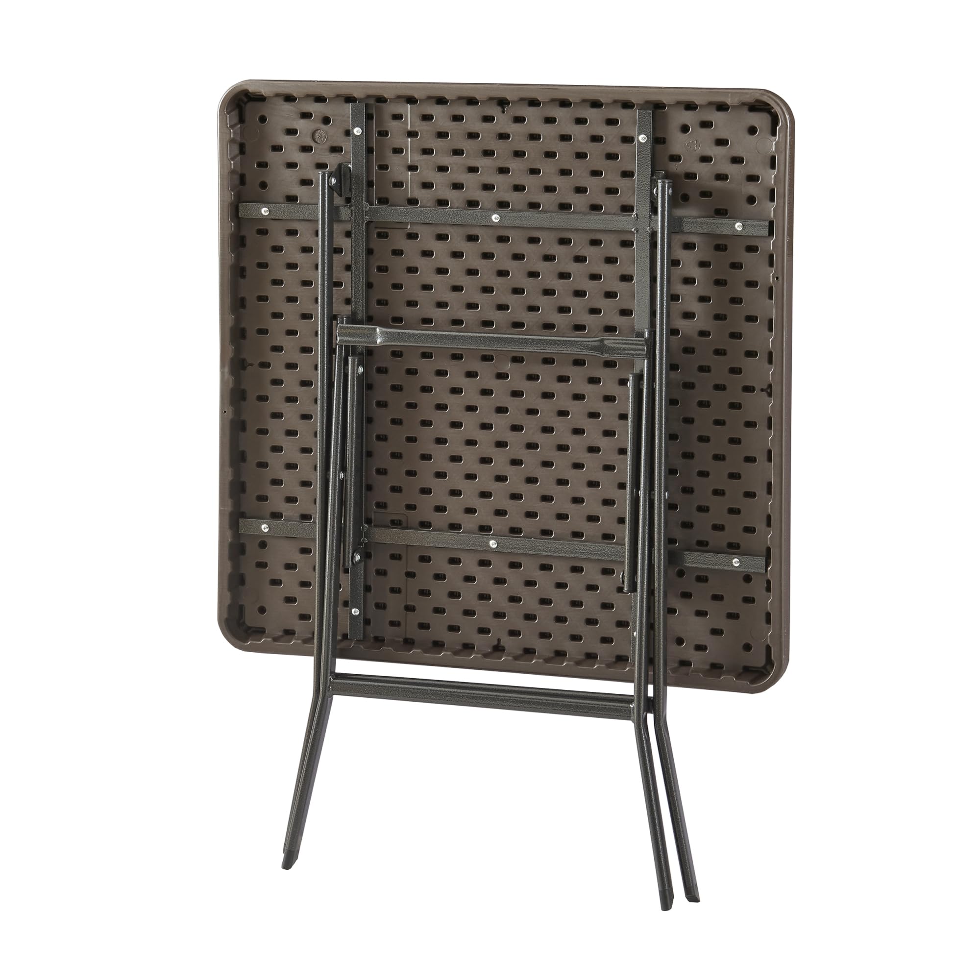[en.casa] pro.tec składany stół piknikowy Camping przenośny stół do użytku na zewnątrz metalowa rama i blat plastikowy stół 78 x 78 x 74 cm brązowy efekt drewna