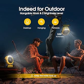 Ausic Portable Misting Fan,8-Inch 10000mAh Rechargeable Battery Operated Camping Fan Beach with 250mL Water Tank &LED Lantern,Cooling Mist for Home Desk,Patio,Camping,Outdoor&Indoor Use, Yellow (P20)