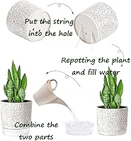 Vista 3 de Macetas de Riego Automático para Plantas de Interior, Macetas para Flores, Maceta de Riego Automático de 2 piezas 4+5.3 pulgadas Textura con Grietas