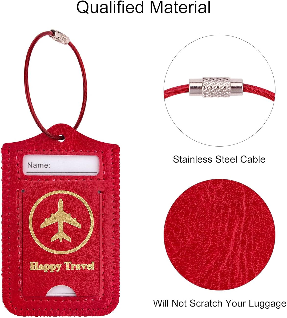 WALNEW Luggage Tag- Initial Bag Tag with Stainless Steel Loop Suitcase Label 2 Pieces Set